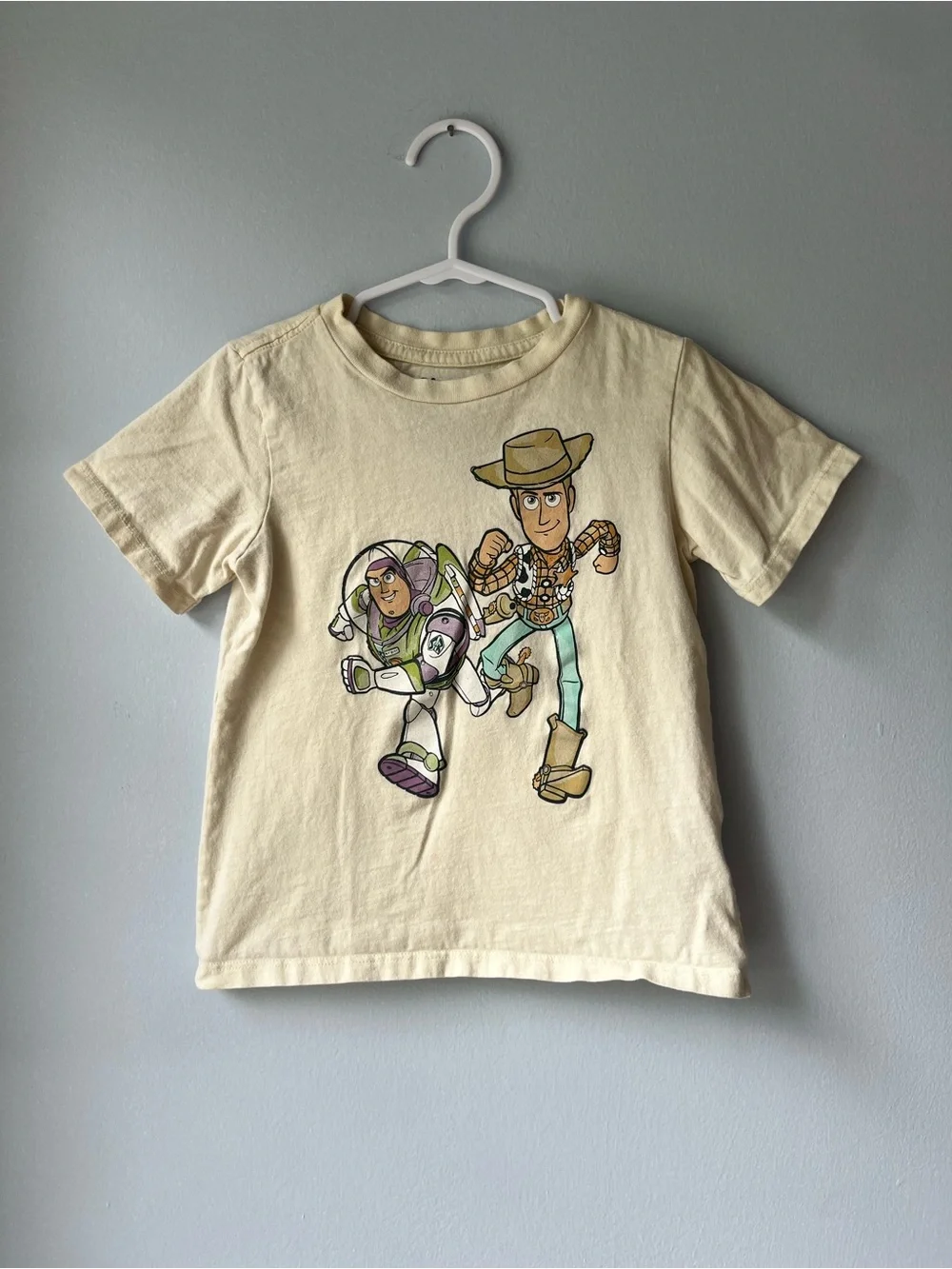 Disney Brand Toy Story Buzz & Woody Cream Graphic Kids T-Shirt- 5T